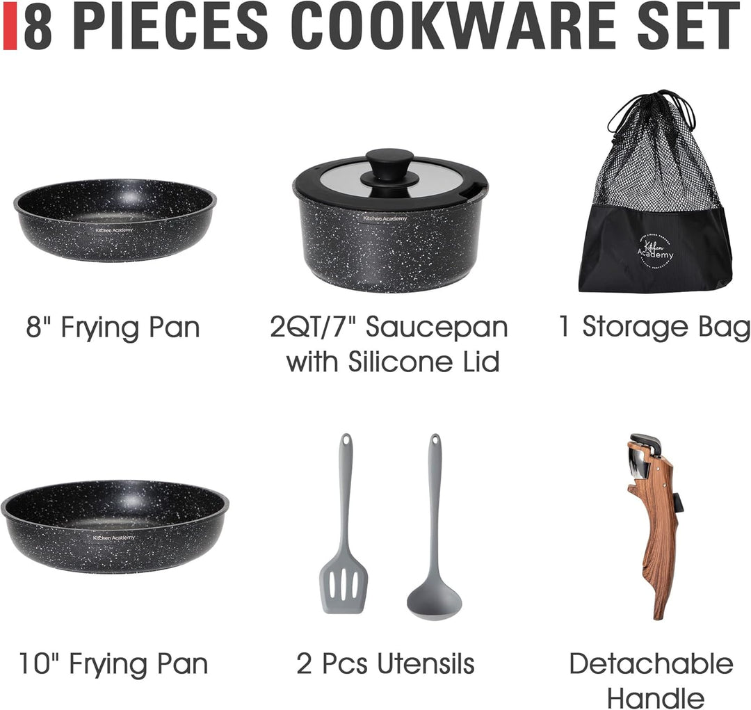 Kitchen Academy Pfannenset Abnehmbarer Griff - 10 Teilig Induktion Töpfe Set für alle Herdarten, Pfa