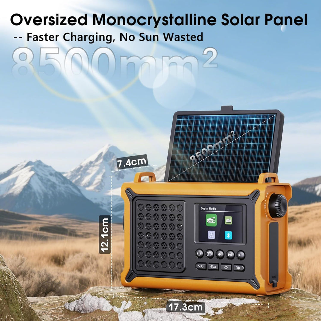Mesqool DAB/DAB+/UKW Digitalradio mit Bluetooth 5.0, Solar Notfallradio mit Leselicht, 2,4" Farbdisp