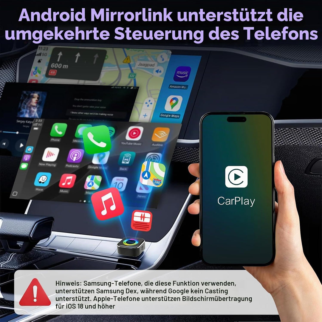 2026 4-in-1 Wireless CarPlay Adapter – Kabelgebunden zu Kabellos für CarPlay &amp; Android Auto, 2.4+5.0