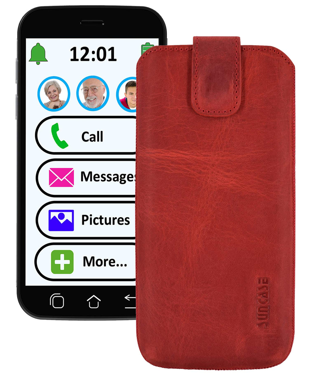 Suncase ECHT Ledertasche Leder Etui *Slim-Edition* für Swissvoice G50 Leder Hülle Handytasche (mit R