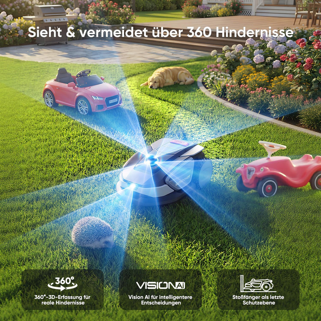 Sunseeker S4 Mähroboter ohne Begrenzungskabel 1000㎡, 360° 3D LiDAR, KI Auto Kartierung, Setup-frei R