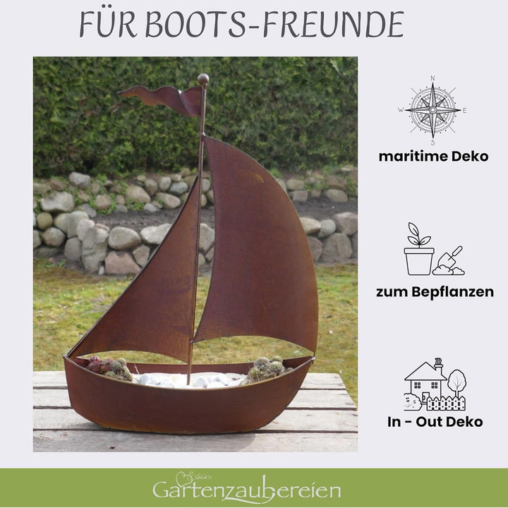 Storm's Gartenzaubereien Deko-Segelboot - Vielseitig Bepflanzbar - Metall Rostoptik - Maritime Garte