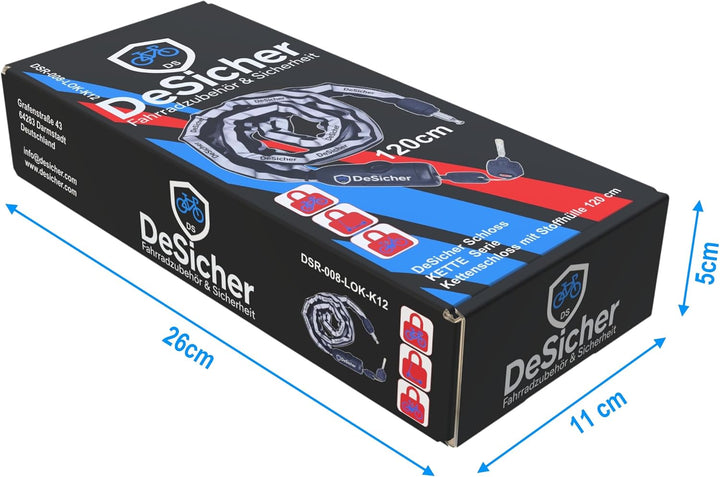 SicherKette 120 cm – Stabiles Kettenschloss mit Stoffhülle, 6 mm Stahl für Fahrrad, E-Bike, E-Scoote