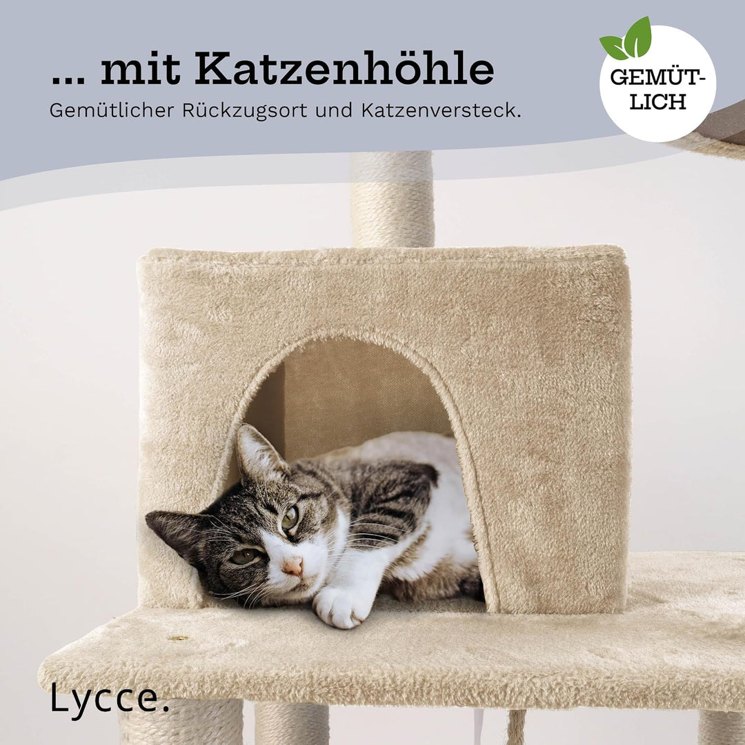 Lycce Kratzbaum gross Royal 145 cm hoch mehrstöckiger Katzenbaum inkl. 10 Kratzsäulen mit vollständi