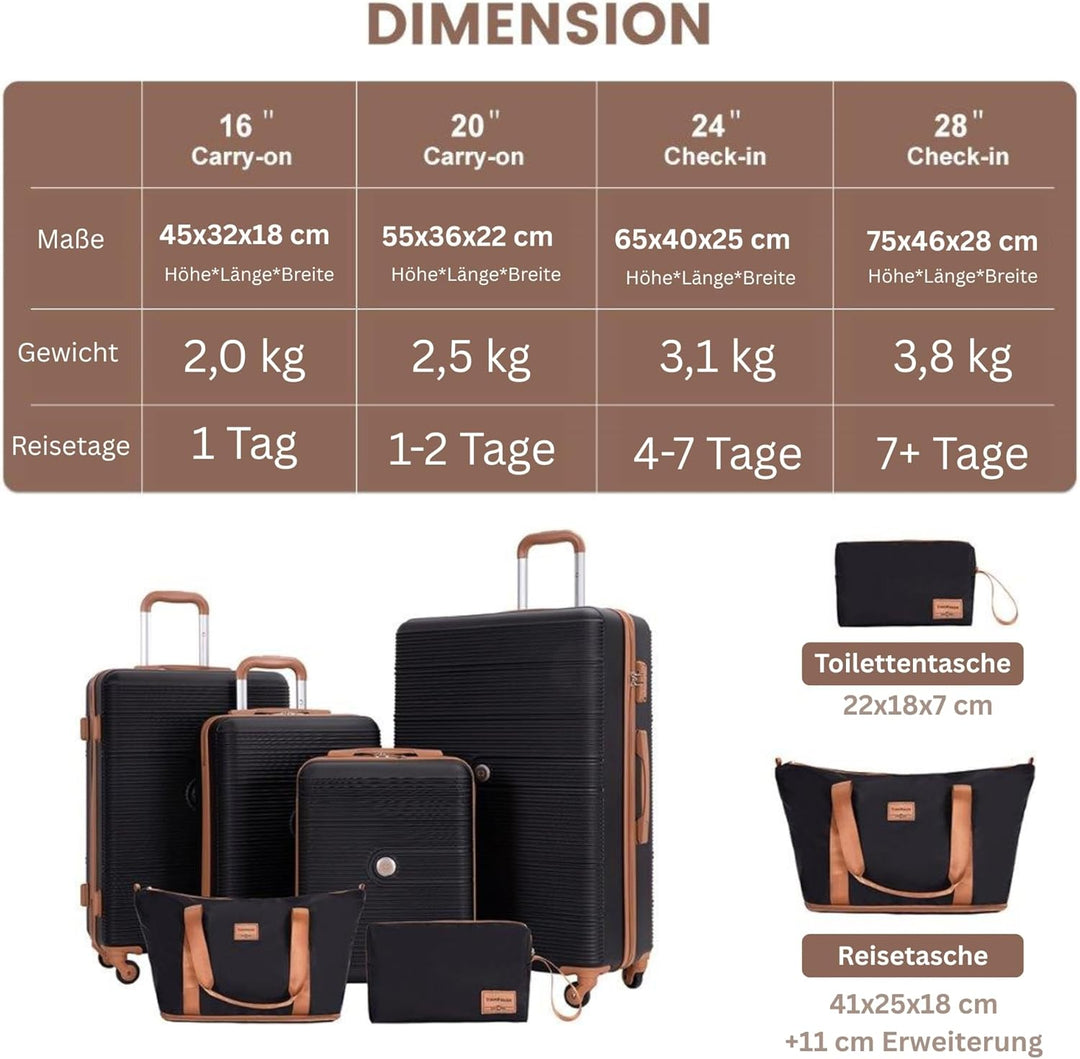 Travelhouse Bari Kofferset 6-teilig – ABS Hartschalen Trolley Set mit 4 Koffern (16"/20"/24"/28"), R