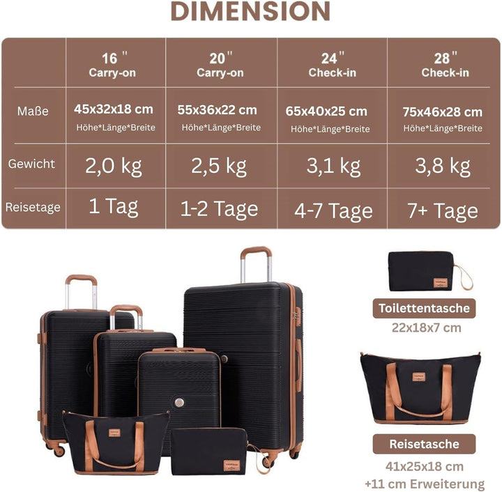 Travelhouse Bari Kofferset 6-teilig – ABS Hartschalen Trolley Set mit 4 Koffern (16"/20"/24"/28"), R