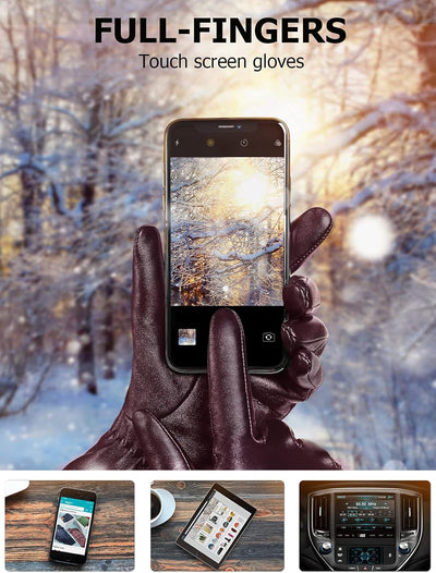 Ymmchy Touchscreen Handschuhe für Damen Warme Leder Handschuhe Gefüttert Winter SMS Handschuhe Weinr