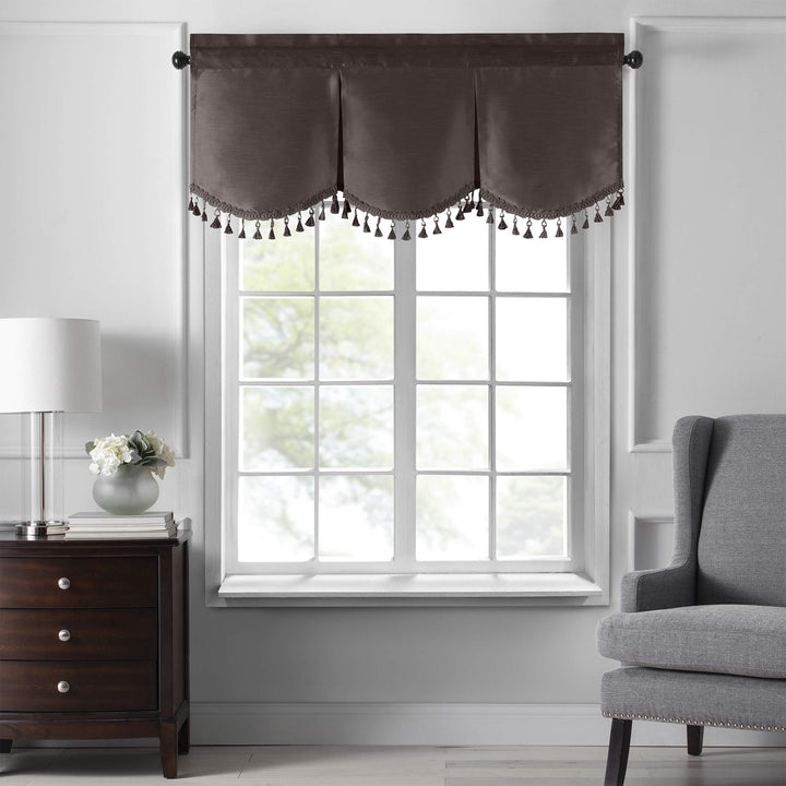 Elrene Home Fashions Colette Volant aus Kunstseide, mit Quasten, gewellter Rand, 122 x 53 cm, Schoko