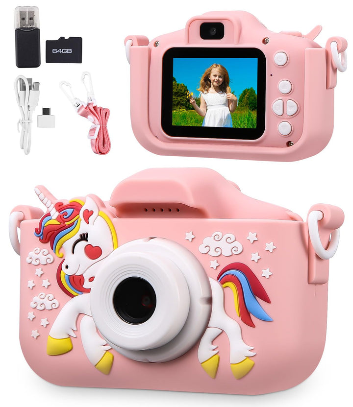 Kinderkamera 1080P Bildschirm Kamera mit 64GB-Karte Selfie Digitalkamera für 3-12 Jahre Jungen &amp; Mäd
