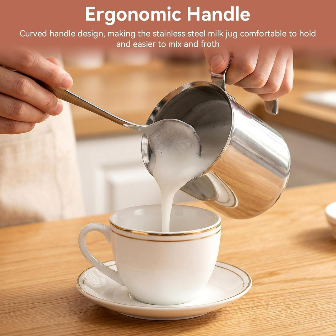 Manueller Milchaufschäumer, Handmilchaufschäumer aus Edelstahl mit Griff und Deckel für Kaffee Latte