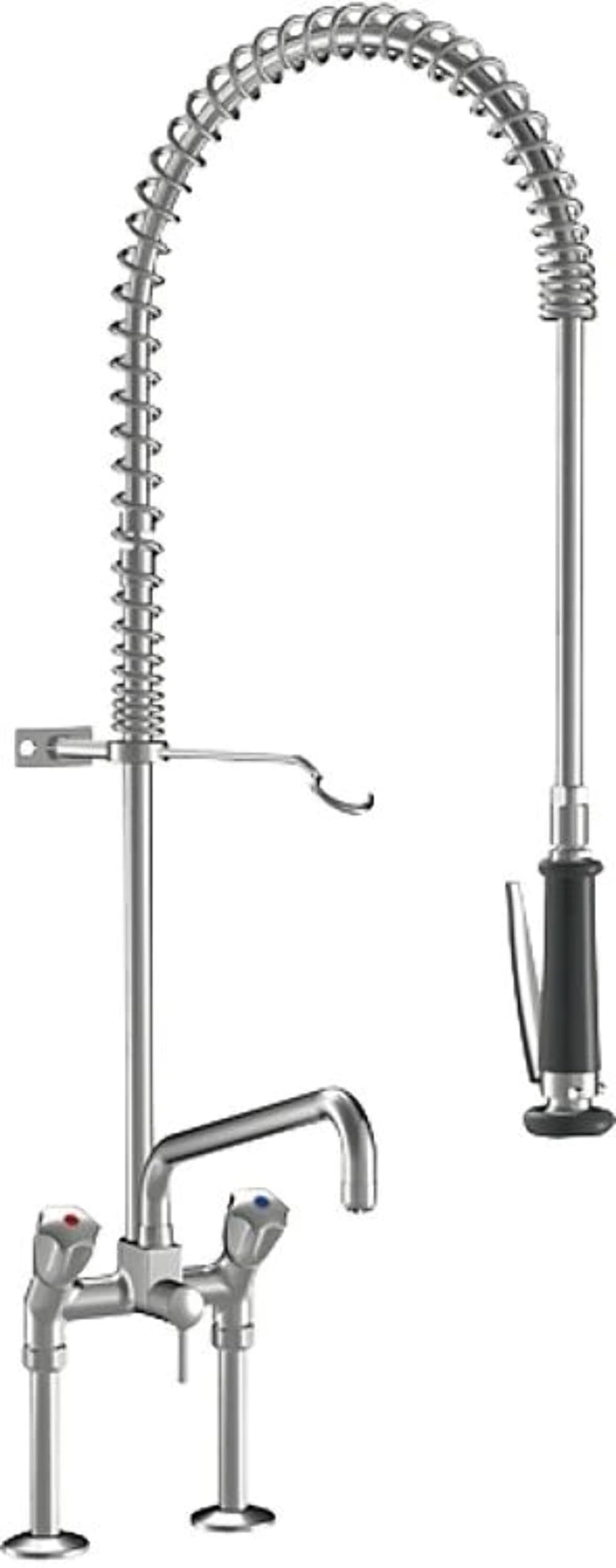 KWC Zweigriffmischer, Schwenkauslauf Gastro, ganzchrom AD 153 A 300 mit Brause, K.24.42.64.000C71
