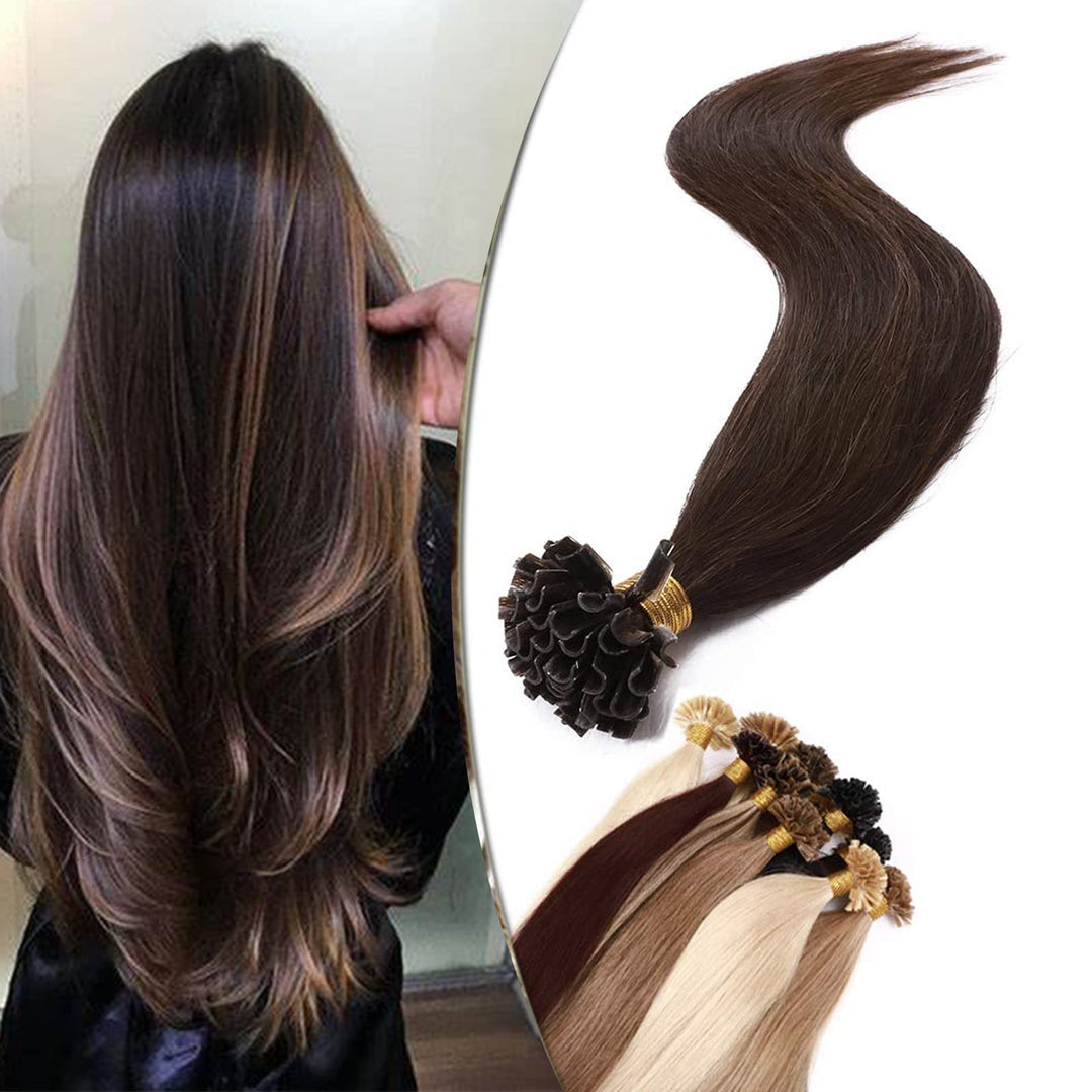U Tip Extensions Haare Bonding Echthaar Bonded Haarverlangerung Keratin 1g/Strähne 50g Mittelbraun#4