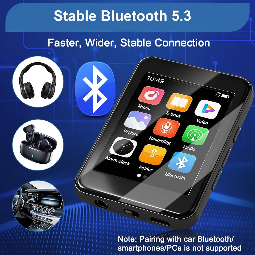 MP4 Player 64 GB, Bluetooth 5.3 2,4 Zoll Touchscreen Tragbarer MP4-Player