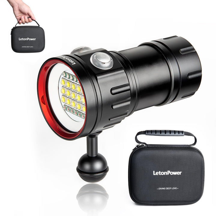 LetonPower B15 Tauchen Taschenlampe, 8000 Lumens Super Bright Underwater 80m Video Light, Scuba Dive