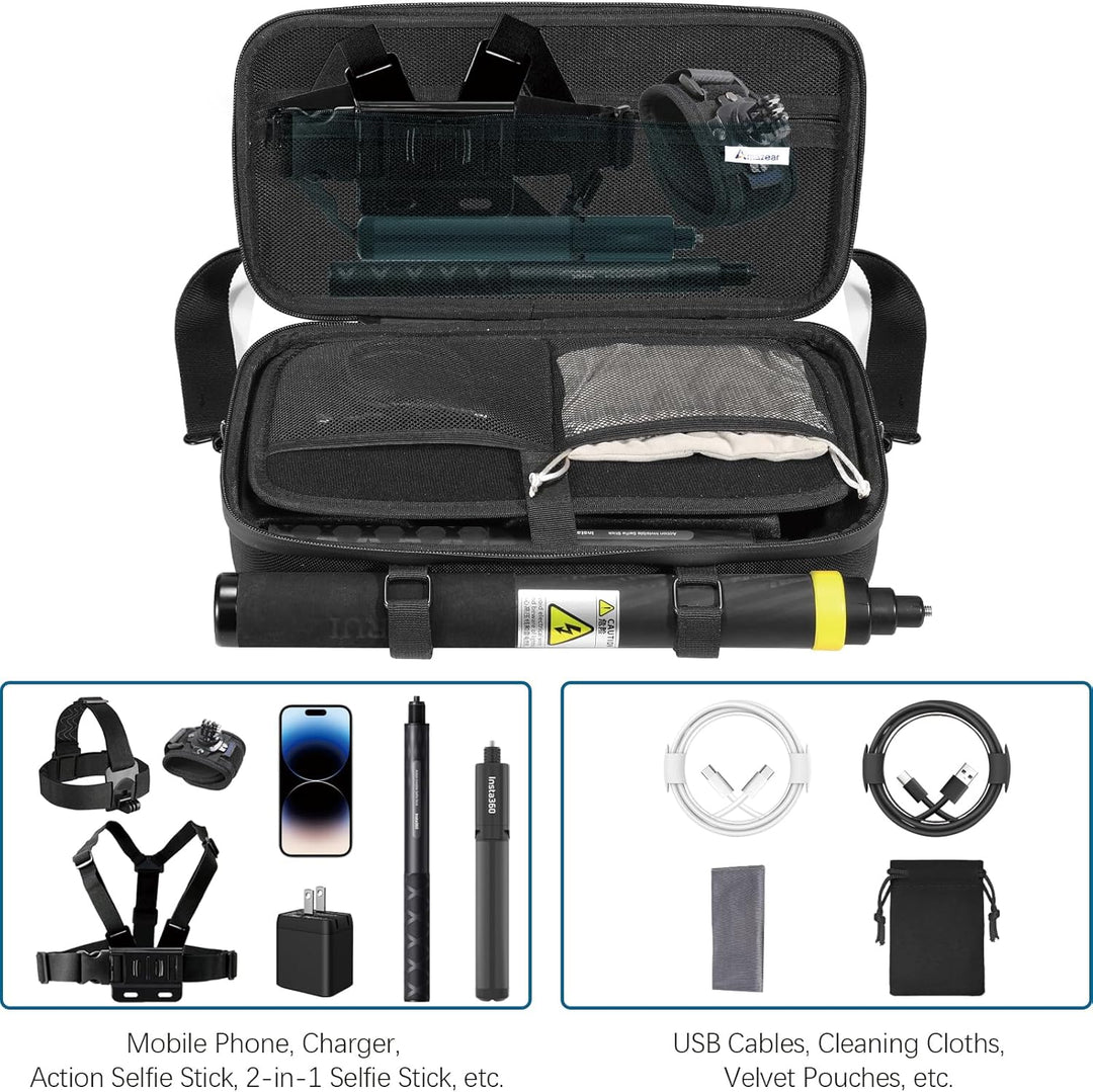 AMAZEAR Tragetasche für Insta360 X5 / X4 Air Koffer,Kompatibel mit 3m 9.8ft Extended Edition Selfie