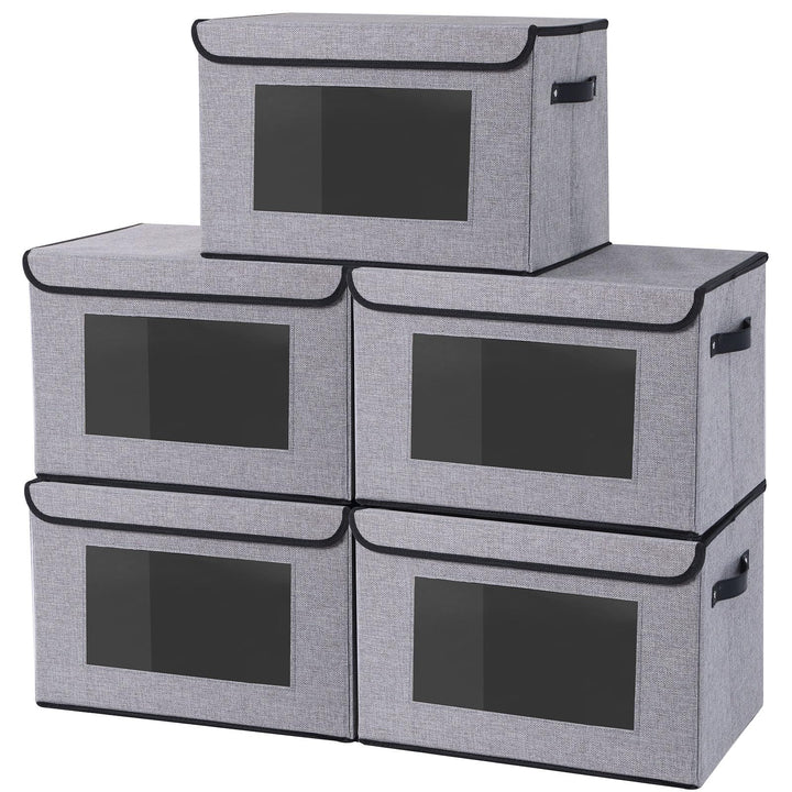 YheenLf Aufbewahrungsbox mit Deckel, Kleiderschrank Organizer, Stoffboxen mit transparentem Fenster,