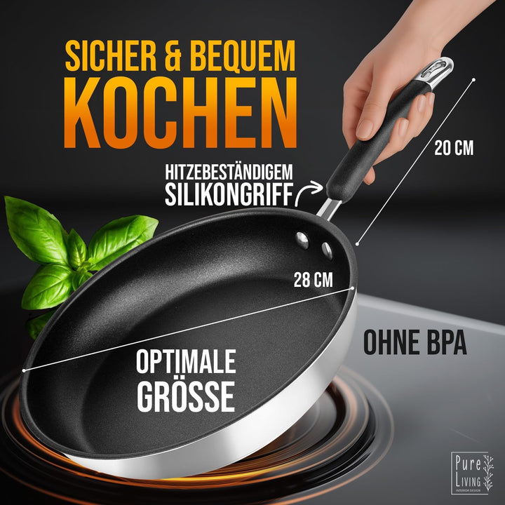 Bratpfanne 28 cm Induktion mit TEST SEHR GUT und 5 JAHREN GARANTIE - Antihaft Beschichtete Pfanne 28