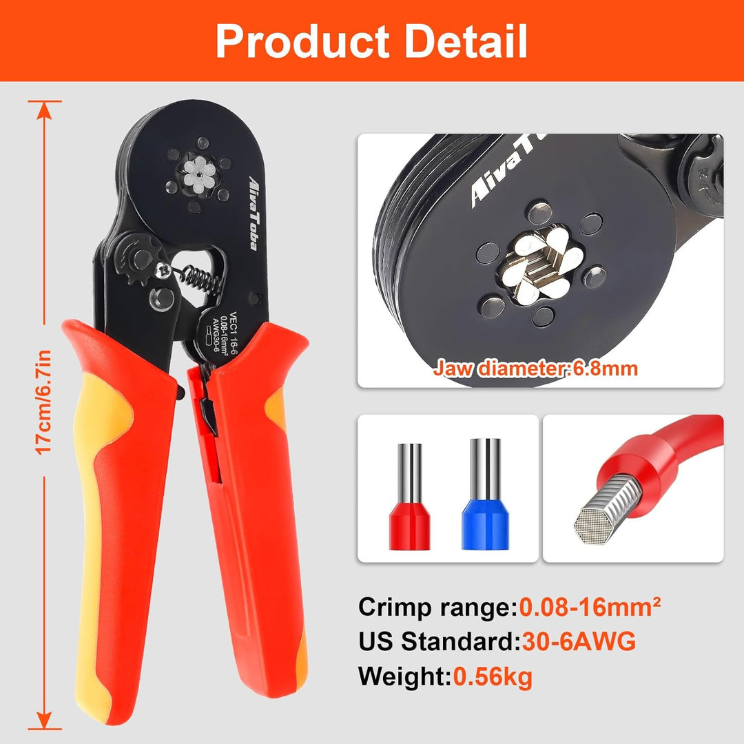 Crimpzange Aderendhülsen Set für 0.08-16mm², AivaToba Aderendhülsenzange mit 1200 Stück, Crimping Pl