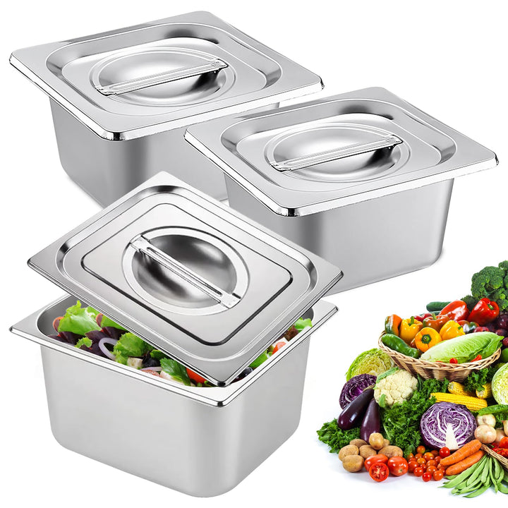Panier-Set Aus Edelstahl Behälter 3-Teilig Panierschalen Set Gastronormbehälter Mit Deckel 1/6 Schal
