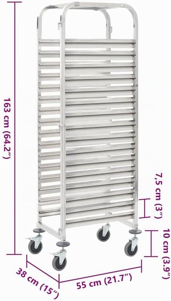 vidaXL Tablettwagen für 16 Tabletts Transportwagen Gastro Abräumwagen Regalwagen Stikkenwagen Blechw