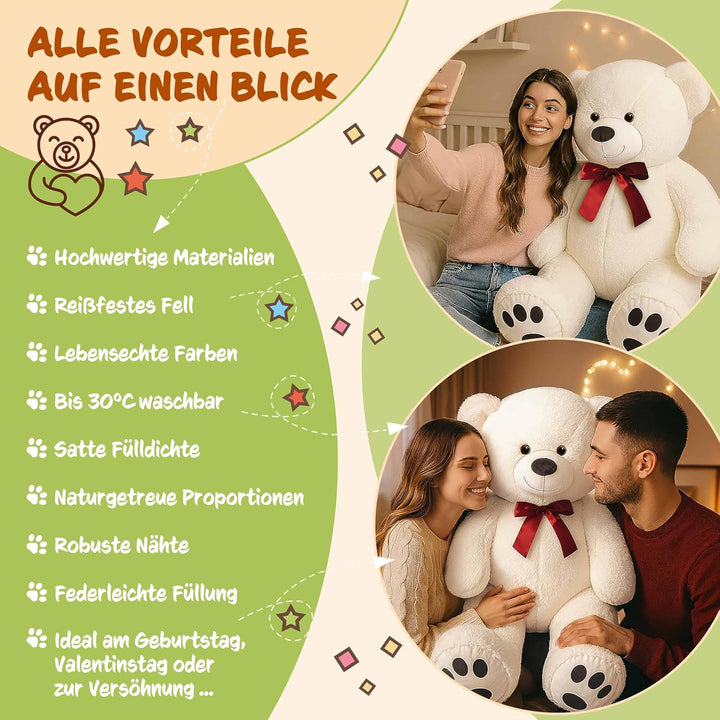 monzana® Teddybär L - XXXL 50-175cm Weiches Fell Schleife Tatzendruck Geschenk Plüschtier Kuscheltie