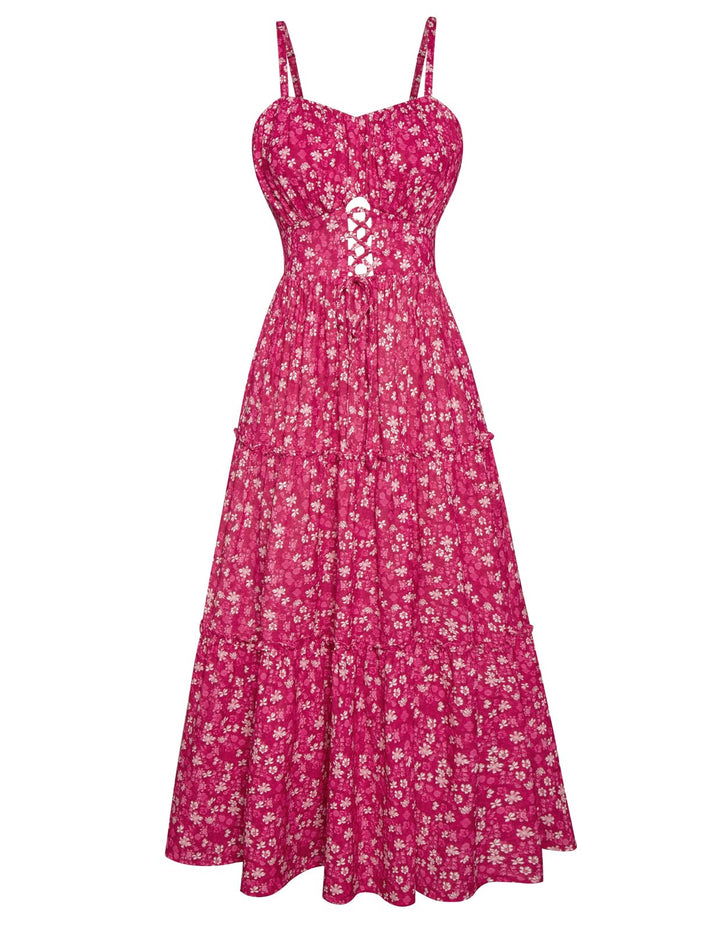 GRACE KARIN Damen Sommerkleid A-Linie Blumenkleid Casual Strandkleid Trägerkleid Midi Boho Kleid Fre