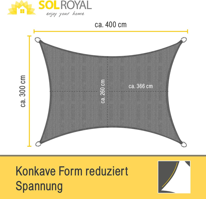 Sol Royal Sonnensegel rechteckig 3x4m Wasserdurchlässig HDPE Atmungsaktiver Balkon Terrasse Segeltuc