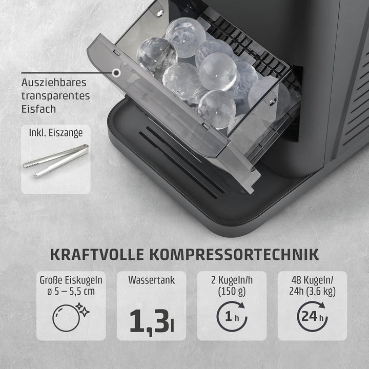 CASO IceBall Pro Eiskugelbereiter mit Kompressor – Kristallklare Eiskugeln 50–55 mm, 2 Kugeln/Stunde