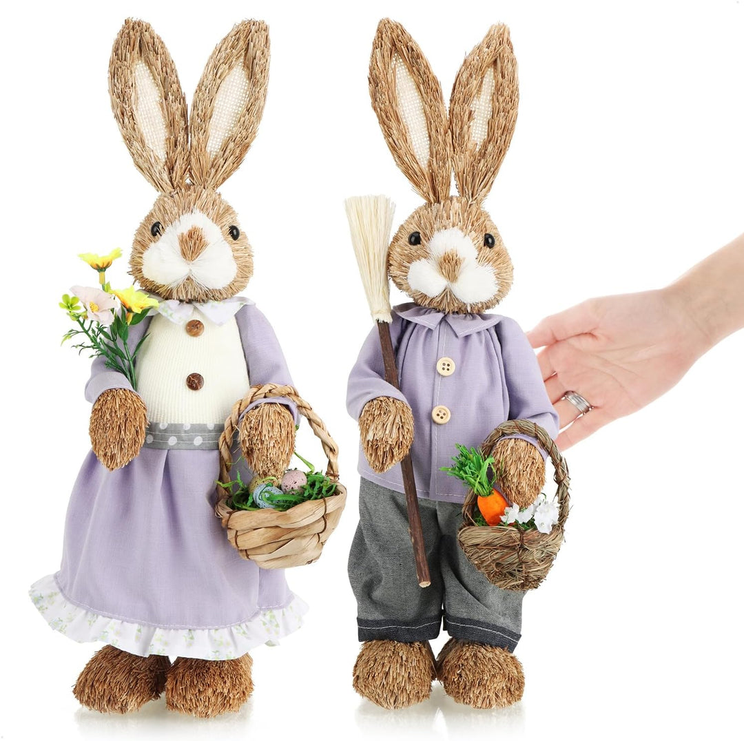 com-four® 2X XL Stroh Osterhase handgemacht - 44 cm Deko-Osterhase zur Osterdekoration - Strohfigure