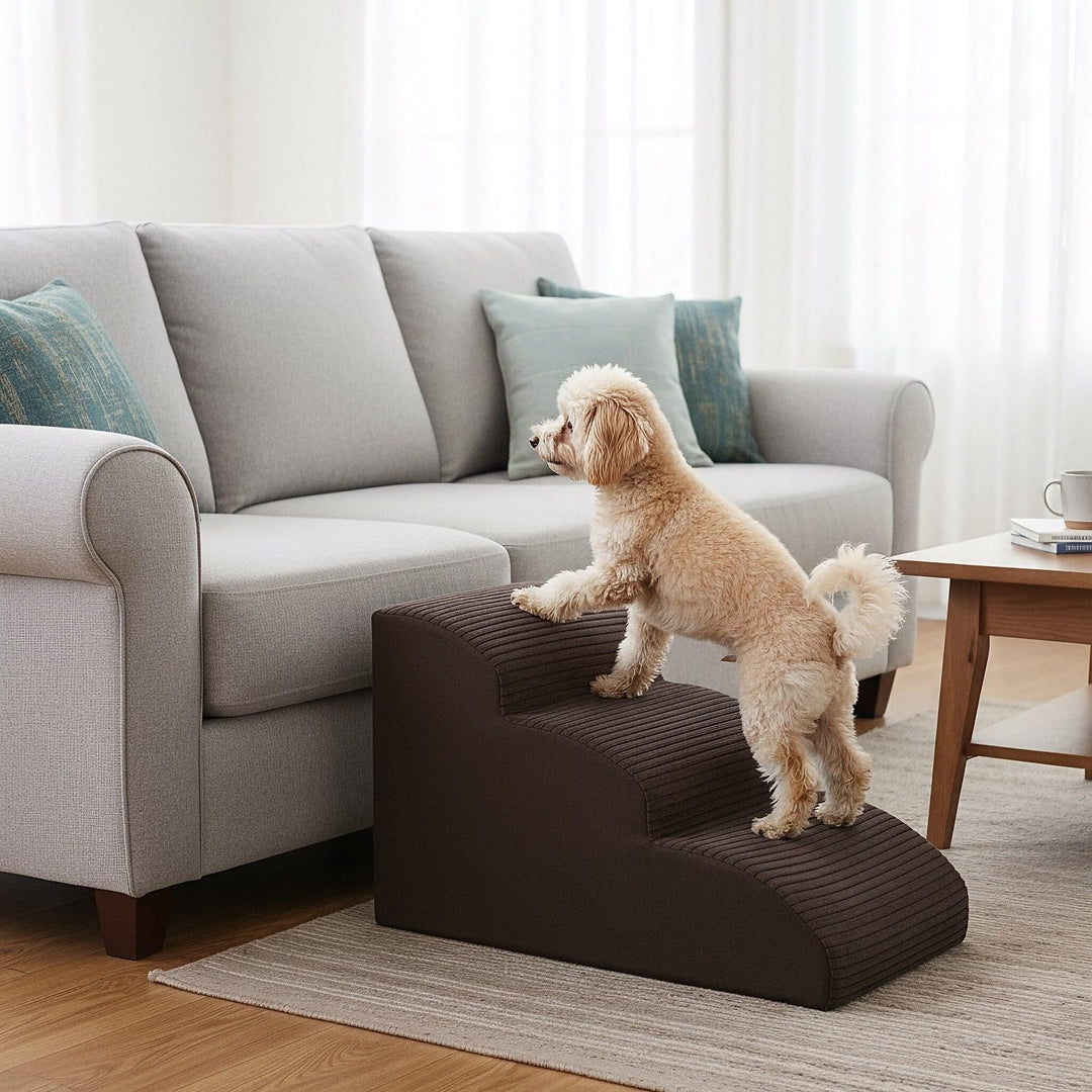 Hundetreppe 3 Stufen - 60 x 30 x 40 cm - rutschfest Weich für Kleine Hunde Haustiertreppe Stabil Sic