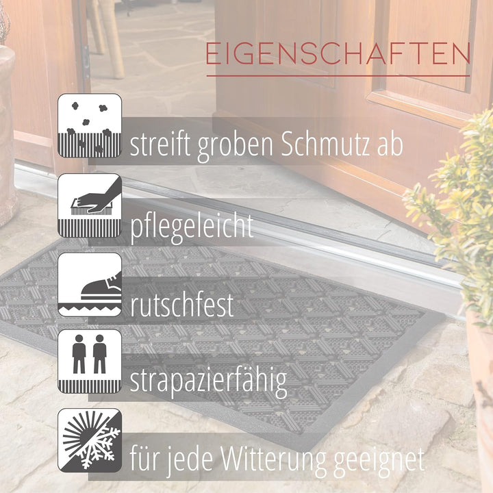 Gummimatte Aussen - Robuste Türmatte Gummi - Löcher 45 x 75 cm (Rechteckig) | Eingangsmatte Aussenbe
