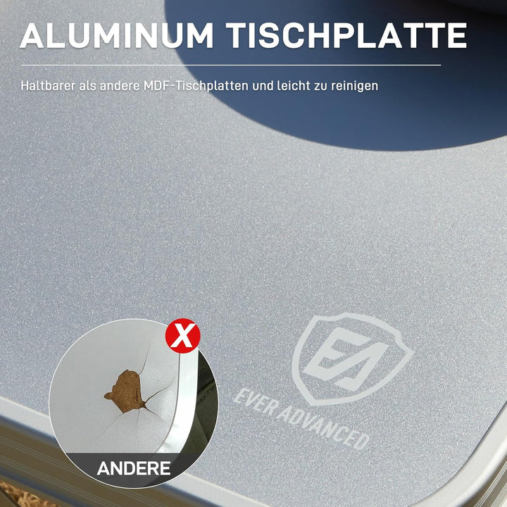 EVER ADVANCED Campingtisch Klappbar Alu Klapptisch Alu 120 x 60cm Höhenverstellbar mit Stauraum, 4-6