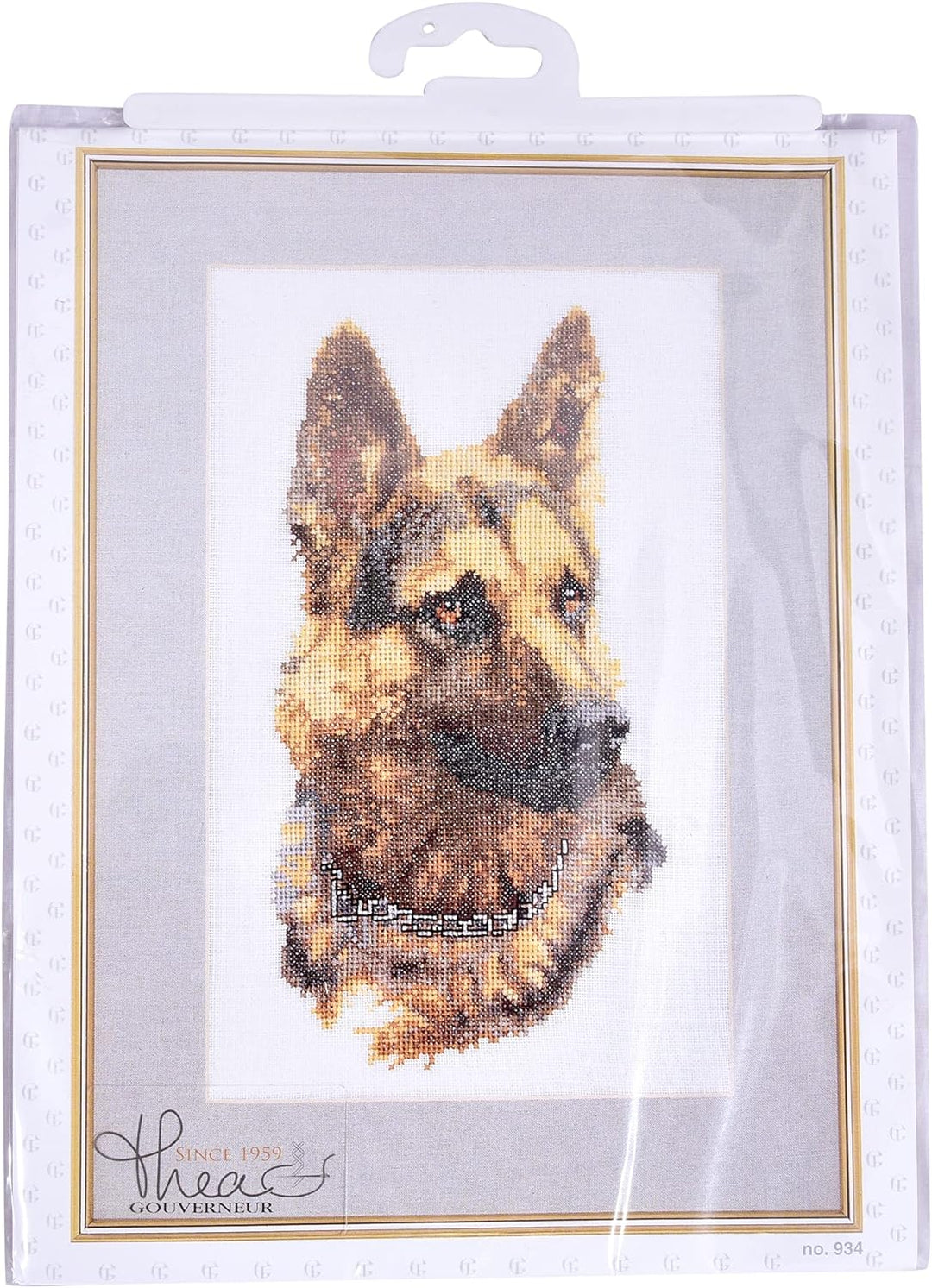 Thea Gouverneur - Kreuzstich-Set - Schäferhund - Leinen - 24 Count - Für Erwachsene - 934 24x33cm, 2
