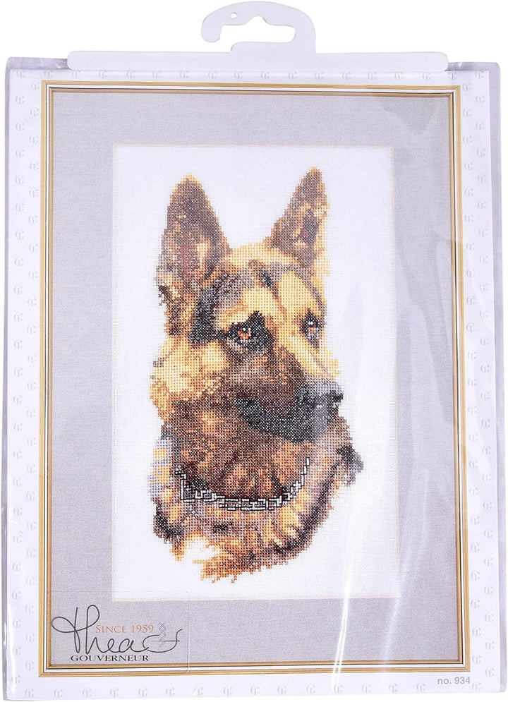 Thea Gouverneur - Kreuzstich-Set - Schäferhund - Leinen - 24 Count - Für Erwachsene - 934 24x33cm, 2