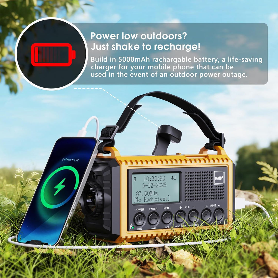 Tragbares Radio DAB+/DAB/FM mit 5000mAh Batterie Kurbelradio mit Preset-Funktion Akku Digitalradio m