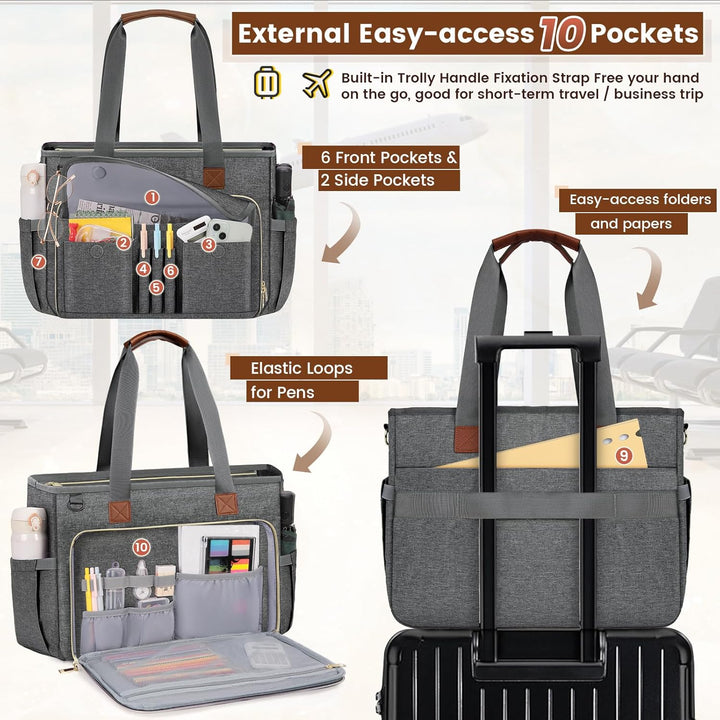 RAINSMORE Lehrertasche Damen Gross 15.6 Zoll Laptoptasche Arbeitstasche mit Isolierter Tasche für Kr