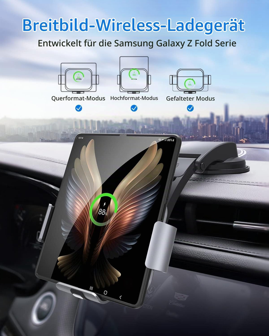 JOYVEVA Dual Coil Kabelloses Kfz-Ladegerät für Galaxy Z Fold 5 4 3, Schnelllade-Handyhalterung für G