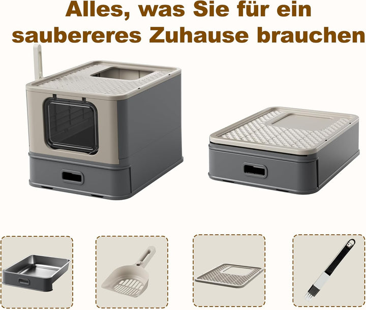Pakeway Katzenklo aus Edelstahl Geschlossen mit 2 Einstiegsmöglichkeiten Grosse Hygienische Katzento