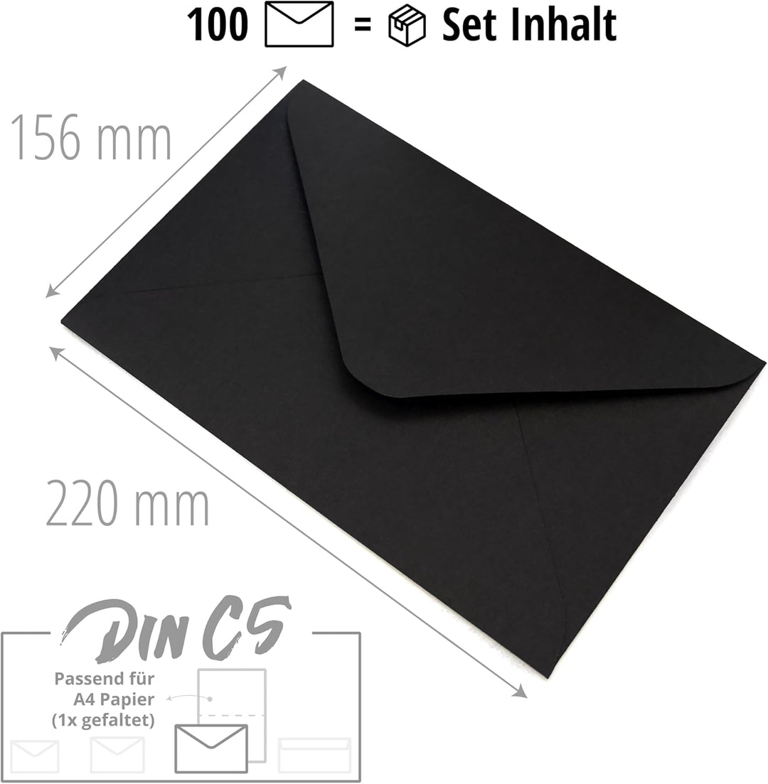 Japun – Briefumschläge (100 Stück) aus Papier, Kuvert, Umschlag ohne Fenster - DIN C5-220 x 156 mm -