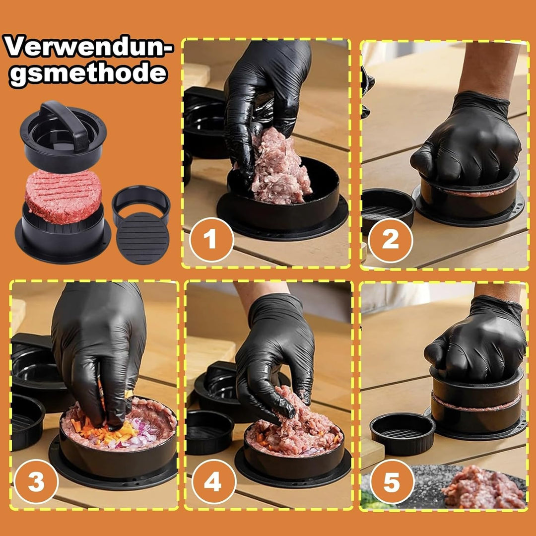 Smash Burger Set aus Edelstahl, 5 Smash Burger Set, Vielseitig Burgerpressen Kit, Burger Spachtel Se