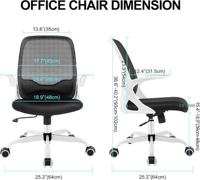 KERDOM Bürostuhl, Ergonomischer Schreibtischstuhl mit klappbarer Armlehnen, Mesh Computerstuhl Arbei