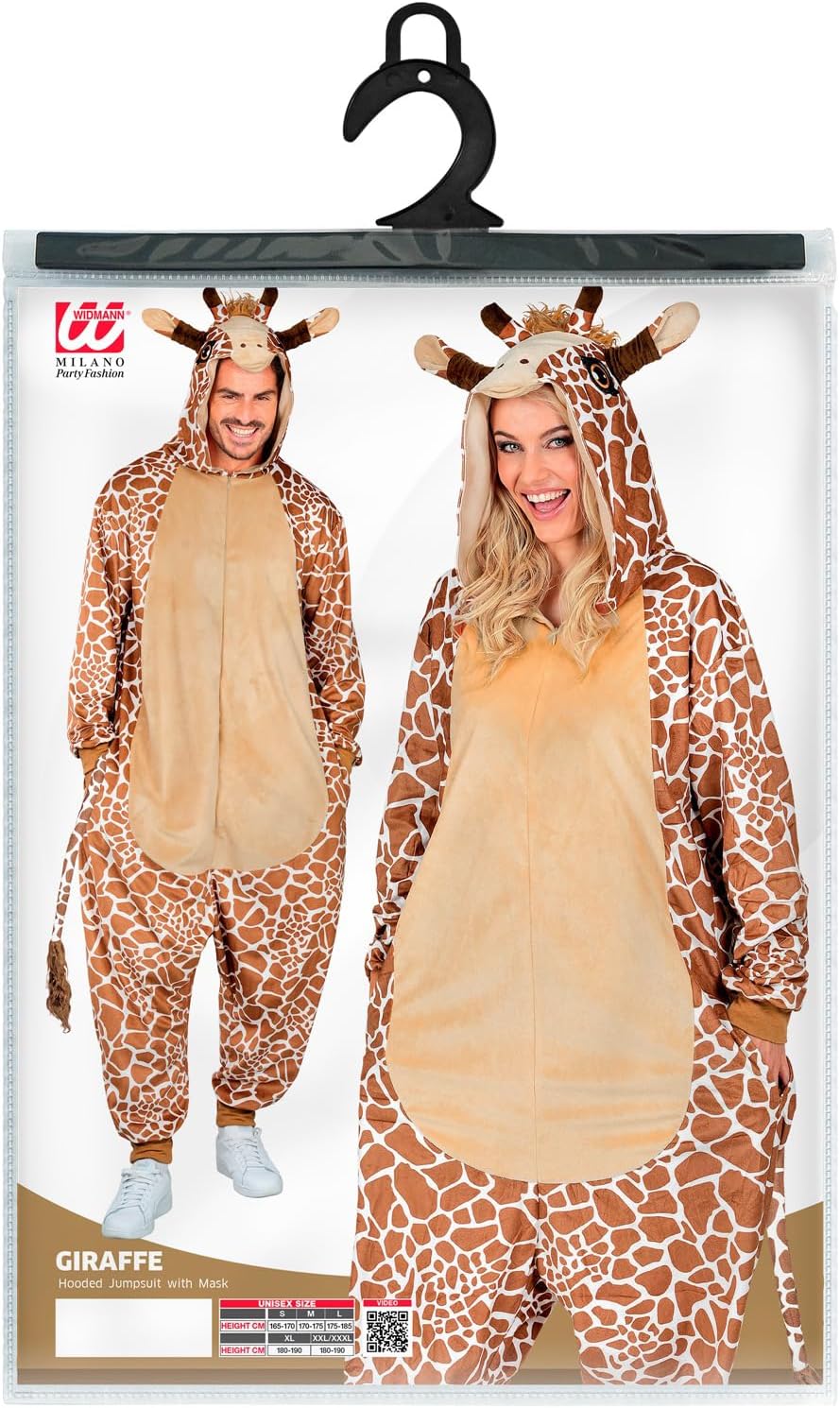 W WIDMANN MILANO Party Fashion - Tier Overall für Erwachsene, weicher Plüsch Jumpsuit mit Kapuze, Ti