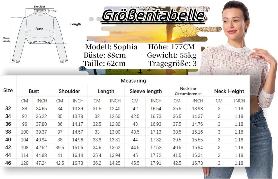 Dirndlwelle Spitze Dirndlbluse Langarm Dirndlbluse Damen Trachtenbluse Creme Dirndl Bluse Hochgeschl