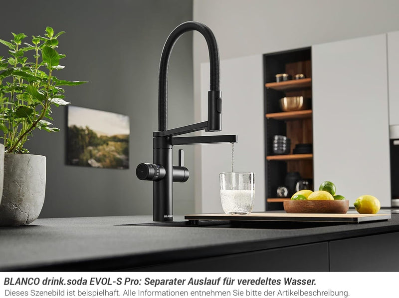 BLANCO drink.soda EVOL-S Pro schwarz matt | Multifunktionales Soda-Wassersystem | Gekühltes Wasser i