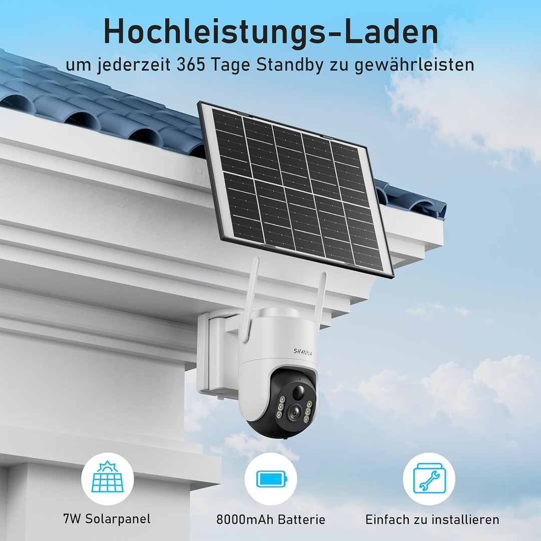 [5GHz & 2,4GHz] Überwachungskamera Aussen Solar, 8000mAh Akku und 7W Solarpanel, 2K PTZ 360° Solar K