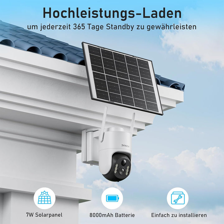 [5GHz & 2,4GHz] Überwachungskamera Aussen Solar, 8000mAh Akku und 7W Solarpanel, 2K PTZ 360° Solar K