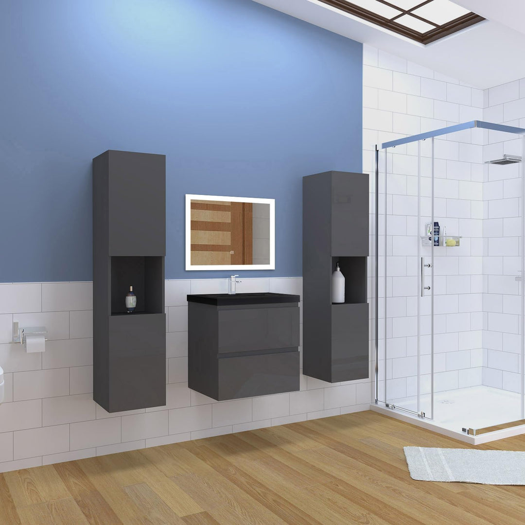 Aica Sanitär Waschtisch mit Unterschrank 60cm Alast Badmöbel Set Hochglanz Anthrazit Waschbecken Sch