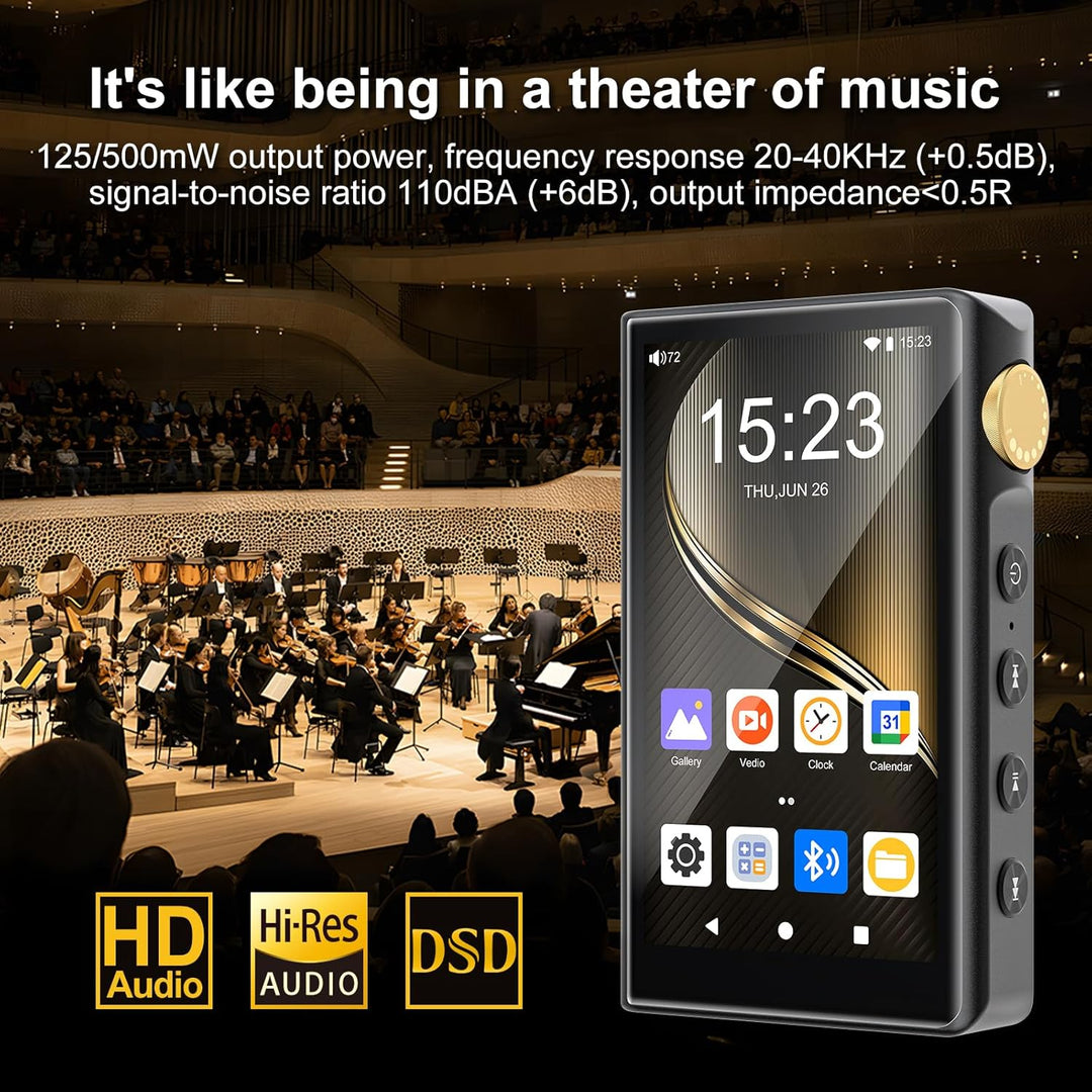 HiFi MP3 Player mit Bluetooth und WiFi, ZAQE Android 12 Hi-Res Music Player, Lossless DSD DAC Flac,