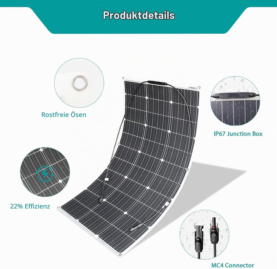 Monokristallines Solarpanel Kit System 100W Flexibles Solarmodul 10A 12V/24V Solarladeregler Marine