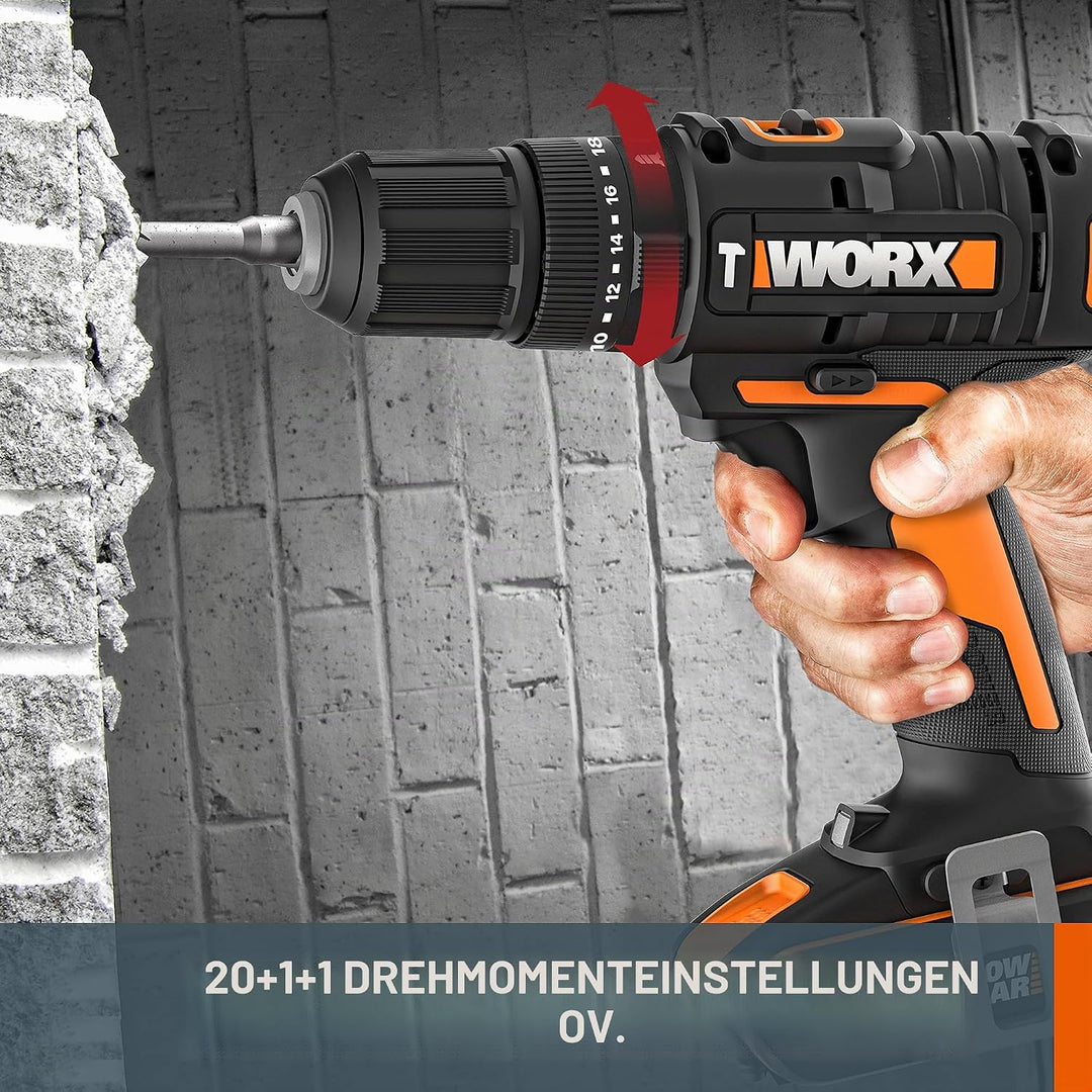 WORX 18V (20V MAX) Akku-Schlagbohrschrauber-Kit WX370, PowerShare, max. 50 N.m, (inkl. 2x2,0Ah Akkus